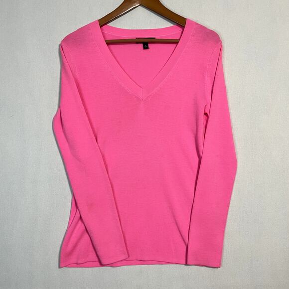 Banana Republic Women's V-Neck Sweater in Neon Pink Long Sleeve - Size L - Picture 2 of 7